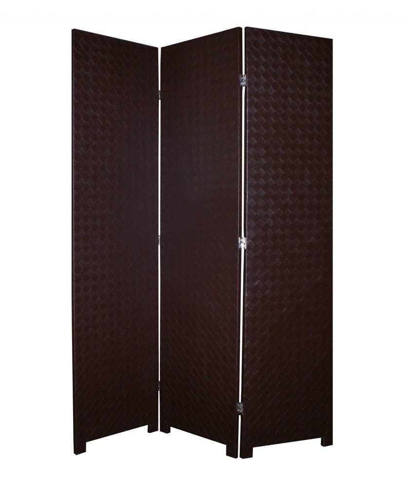 71" Brown Faux Leather Folding Three Panel Screen Room Divider HomeRoots