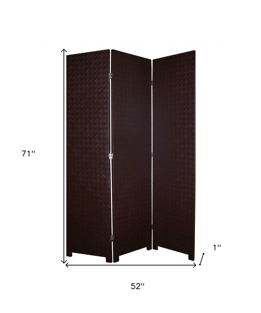 71" Brown Faux Leather Folding Three Panel Screen Room Divider HomeRoots