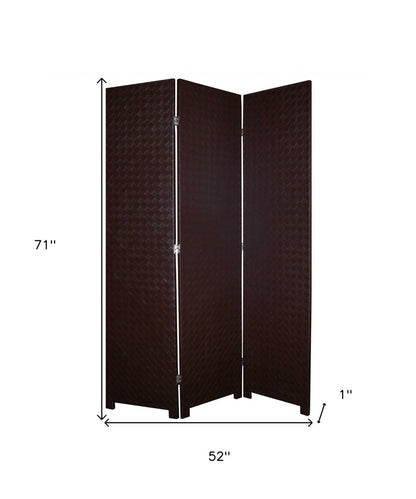 71" Brown Faux Leather Folding Three Panel Screen Room Divider HomeRoots