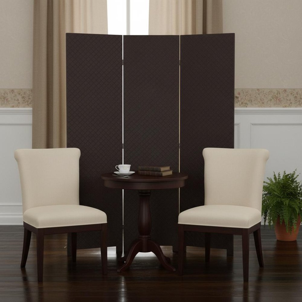 71" Brown Faux Leather Folding Three Panel Screen Room Divider HomeRoots
