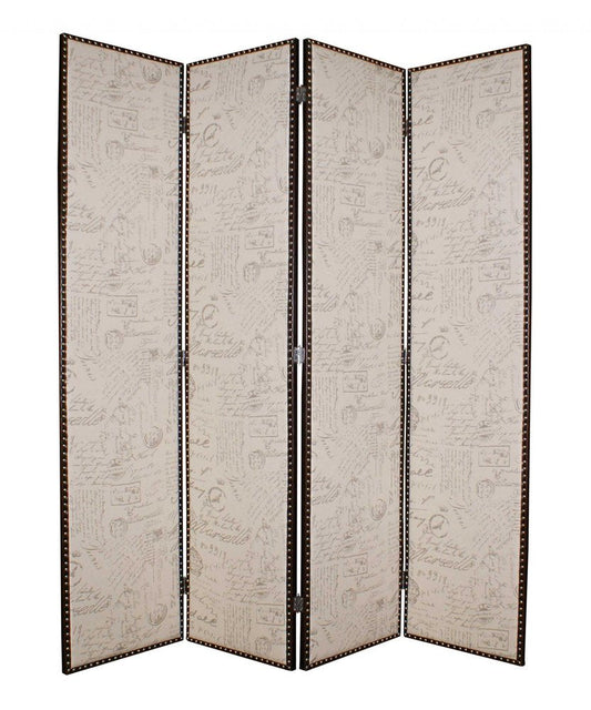 84" Beige Fabric Folding Four Panel Screen Room Divider HomeRoots