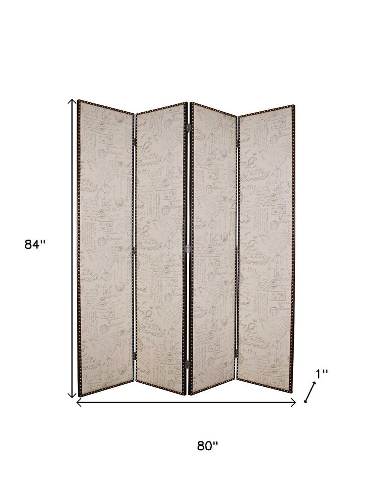 84" Beige Fabric Folding Four Panel Screen Room Divider — view 5