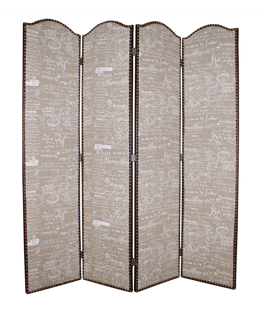 84" Tan Fabric Folding Four Panel Screen Room Divider HomeRoots