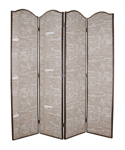 84" Tan Fabric Folding Four Panel Screen Room Divider HomeRoots