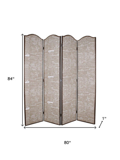 84" Tan Fabric Folding Four Panel Screen Room Divider HomeRoots