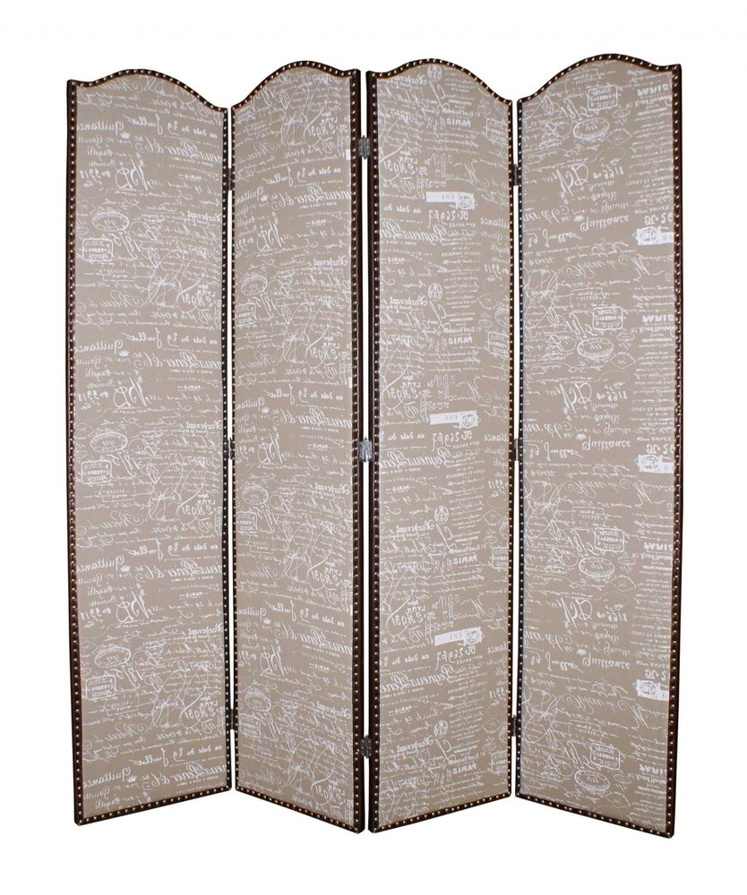 84" Tan Fabric Folding Four Panel Screen Room Divider HomeRoots