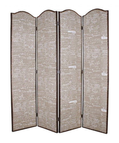 84" Tan Fabric Folding Four Panel Screen Room Divider HomeRoots