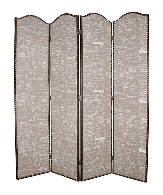 84" Tan Fabric Folding Four Panel Screen Room Divider HomeRoots