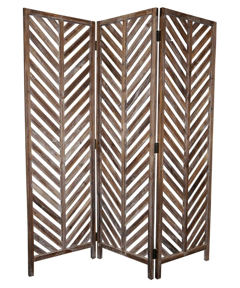 72" Brown Wood Folding Three Panel Screen Room Divider HomeRoots