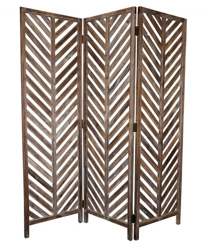 72" Brown Wood Folding Three Panel Screen Room Divider HomeRoots
