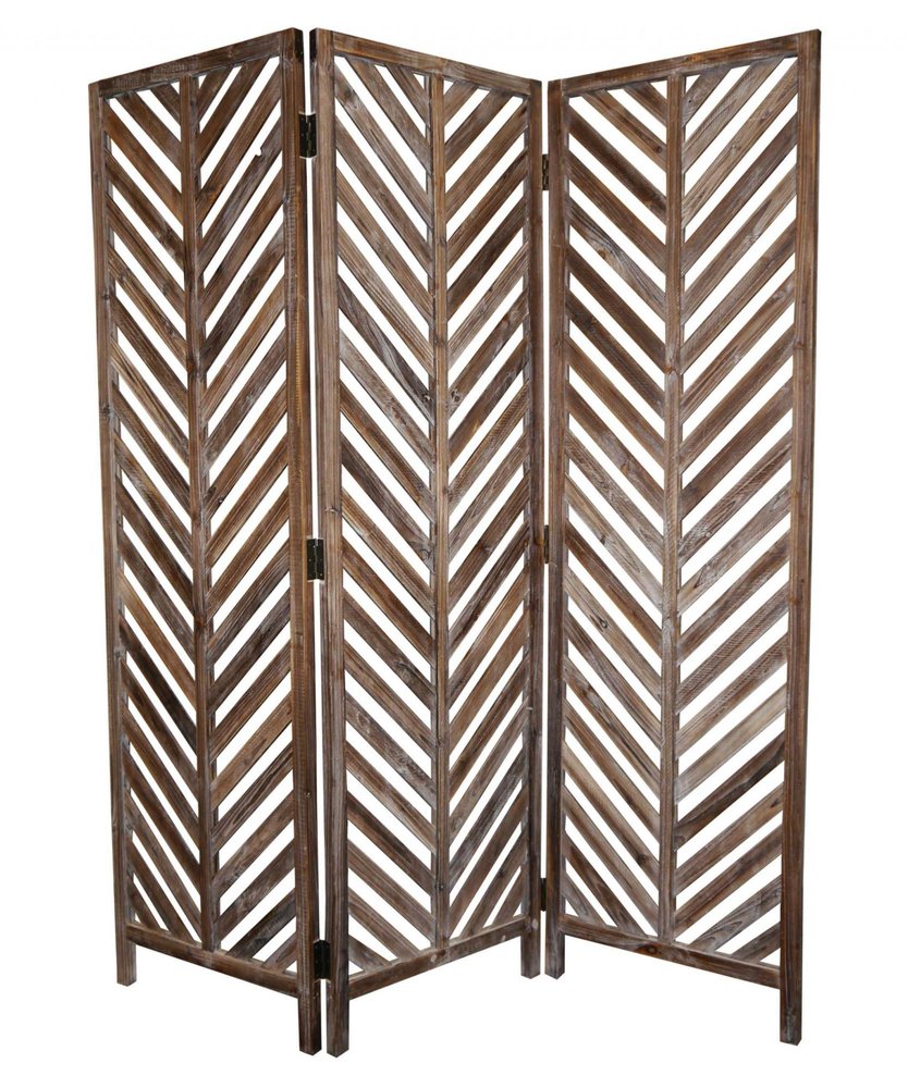 72" Brown Wood Folding Three Panel Screen Room Divider HomeRoots