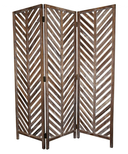 72" Brown Wood Folding Three Panel Screen Room Divider HomeRoots