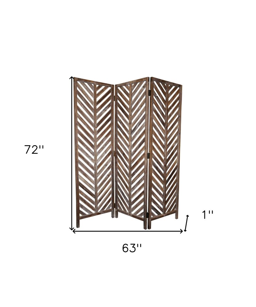 72" Brown Wood Folding Three Panel Screen Room Divider HomeRoots