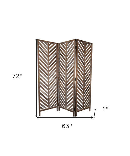 72" Brown Wood Folding Three Panel Screen Room Divider HomeRoots
