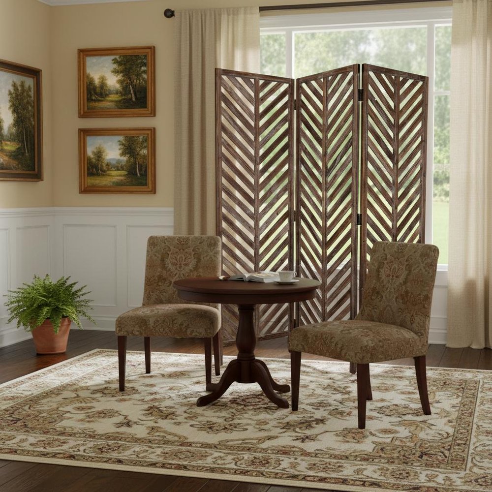 72" Brown Wood Folding Three Panel Screen Room Divider HomeRoots