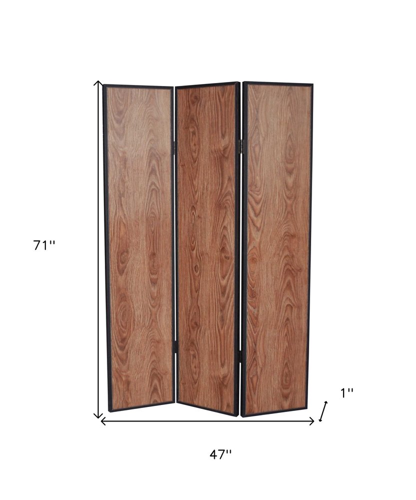 71" Brown Wood Folding Three Panel Screen Room Divider HomeRoots