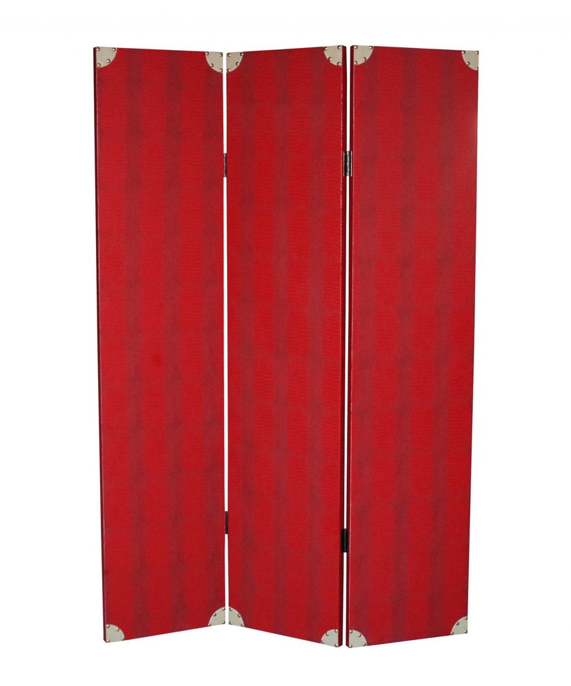 71" Red Wood Folding Three Panel Screen Room Divider HomeRoots
