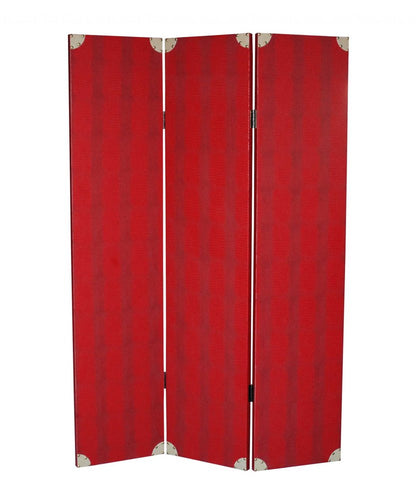 71" Red Wood Folding Three Panel Screen Room Divider HomeRoots