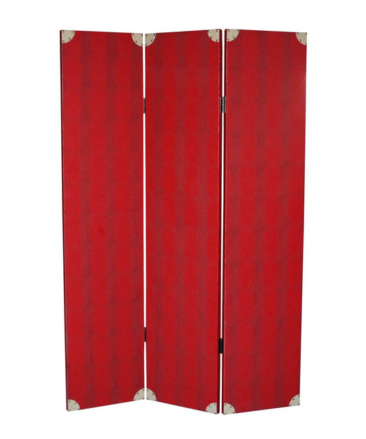 71" Red Wood Folding Three Panel Screen Room Divider HomeRoots