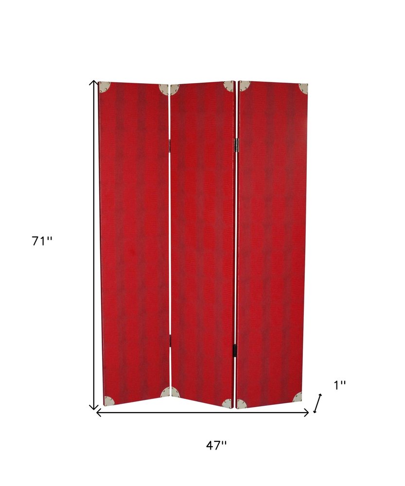 71" Red Wood Folding Three Panel Screen Room Divider HomeRoots