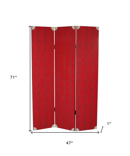 71" Red Wood Folding Three Panel Screen Room Divider HomeRoots