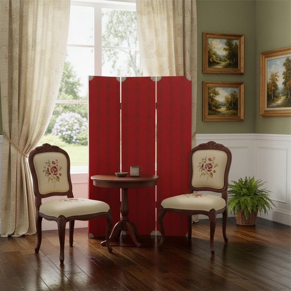 71" Red Wood Folding Three Panel Screen Room Divider HomeRoots