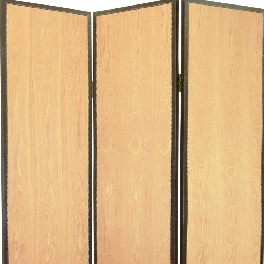 71" Natural Wood Folding Three Panel Screen Room Divider HomeRoots