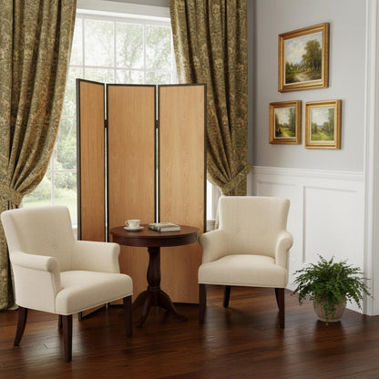 71" Natural Wood Folding Three Panel Screen Room Divider HomeRoots