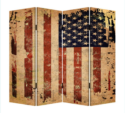 84" Red Natural And Blue American Flag Reversible Canvas Folding Four Panel Room Divider HomeRoots