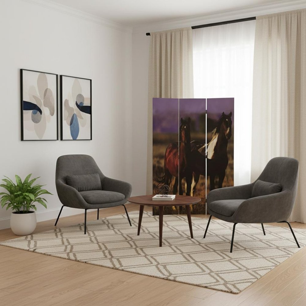 72" Brown Canvas Folding Three Panel Screen Room Divider HomeRoots