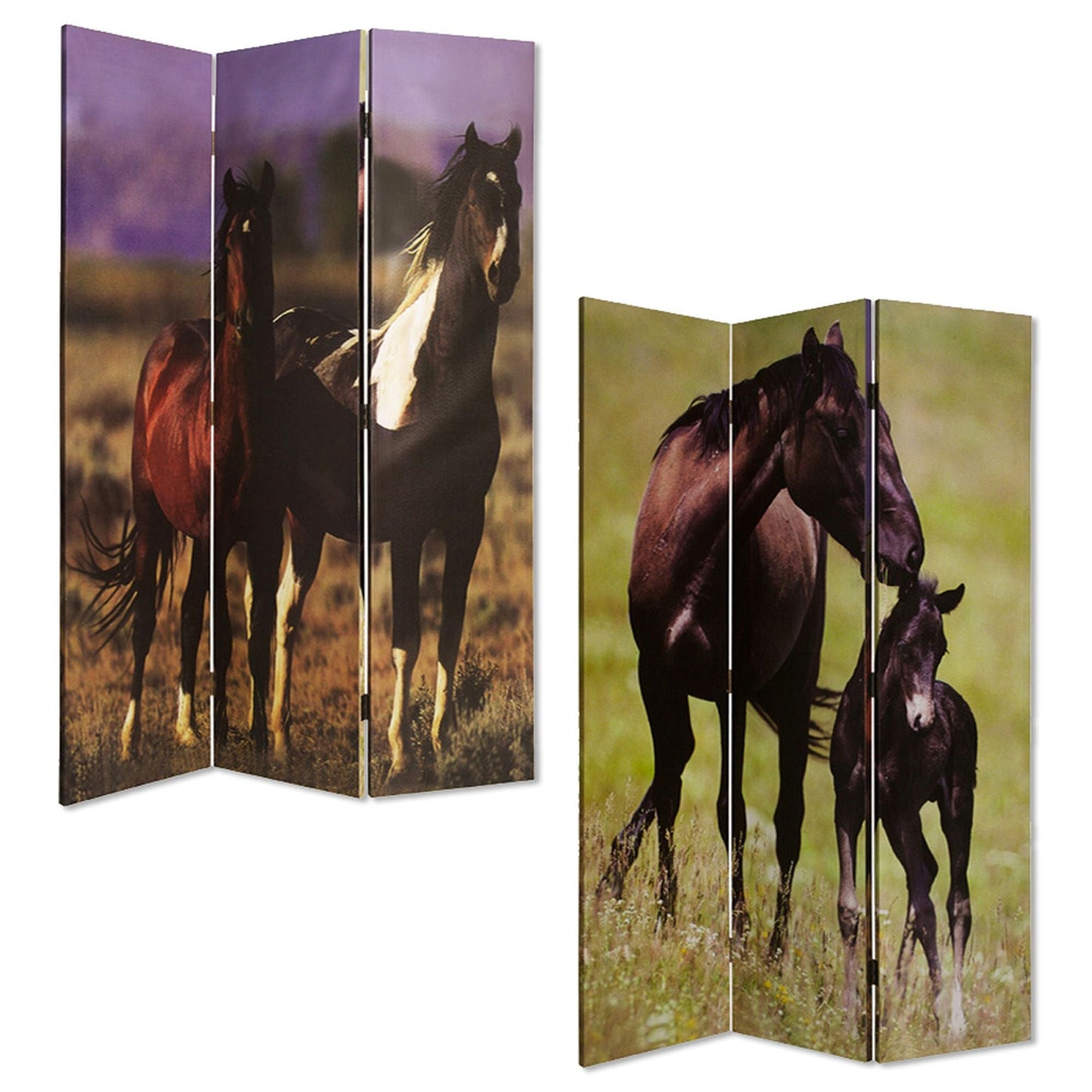72" Brown Canvas Folding Three Panel Screen Room Divider HomeRoots