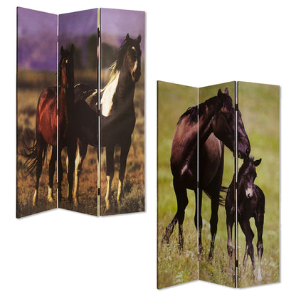 72" Brown Canvas Folding Three Panel Screen Room Divider HomeRoots