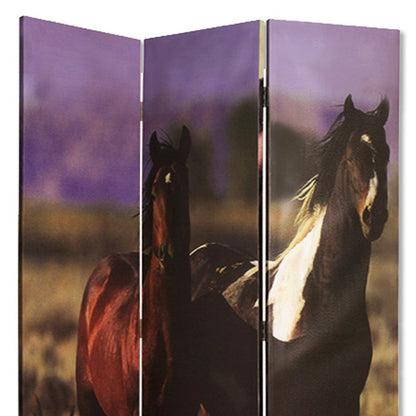 72" Brown Canvas Folding Three Panel Screen Room Divider HomeRoots