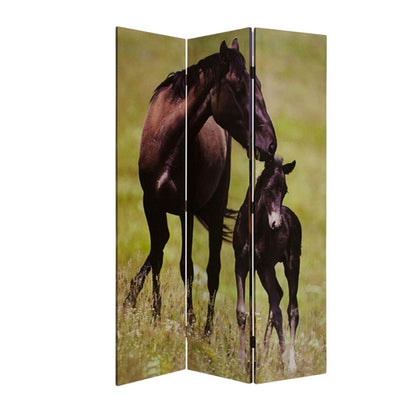 72" Brown Canvas Folding Three Panel Screen Room Divider HomeRoots