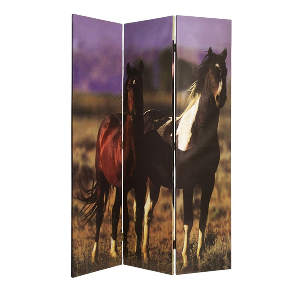 72" Brown Canvas Folding Three Panel Screen Room Divider HomeRoots