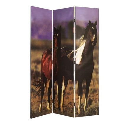 72" Brown Canvas Folding Three Panel Screen Room Divider HomeRoots