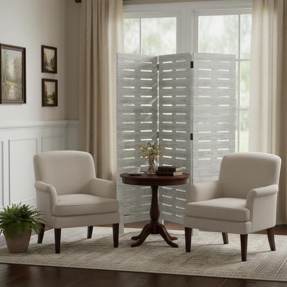 72" White Solid Wood Panel Screen Room Divider HomeRoots