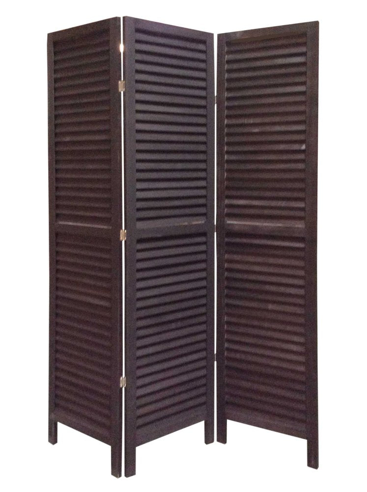 67" Black Wood Folding Three Panel Screen Room Divider — view 1