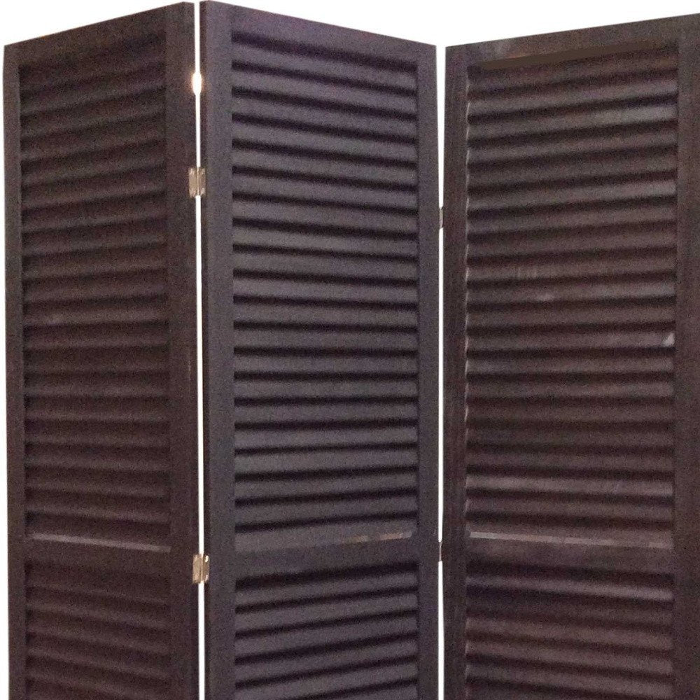 67" Black Wood Folding Three Panel Screen Room Divider — view 2