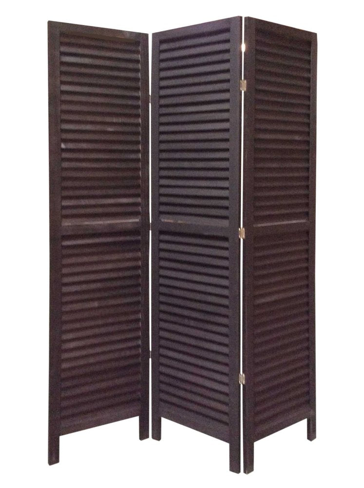 67" Black Wood Folding Three Panel Screen Room Divider — view 3