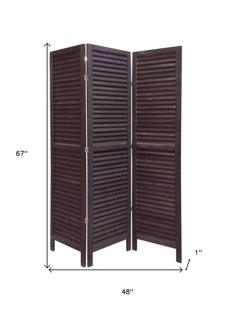 67" Black Wood Folding Three Panel Screen Room Divider — view 4