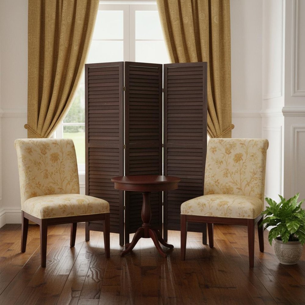 67" Black Wood Folding Three Panel Screen Room Divider — view 5