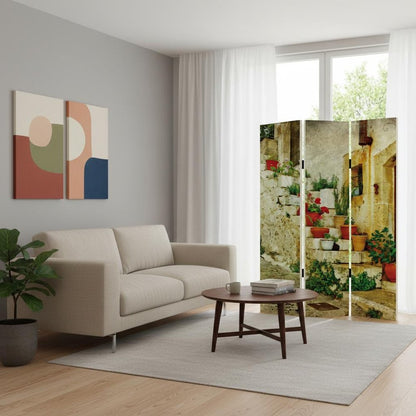 72" Beige Canvas Folding Three Panel Screen Room Divider HomeRoots