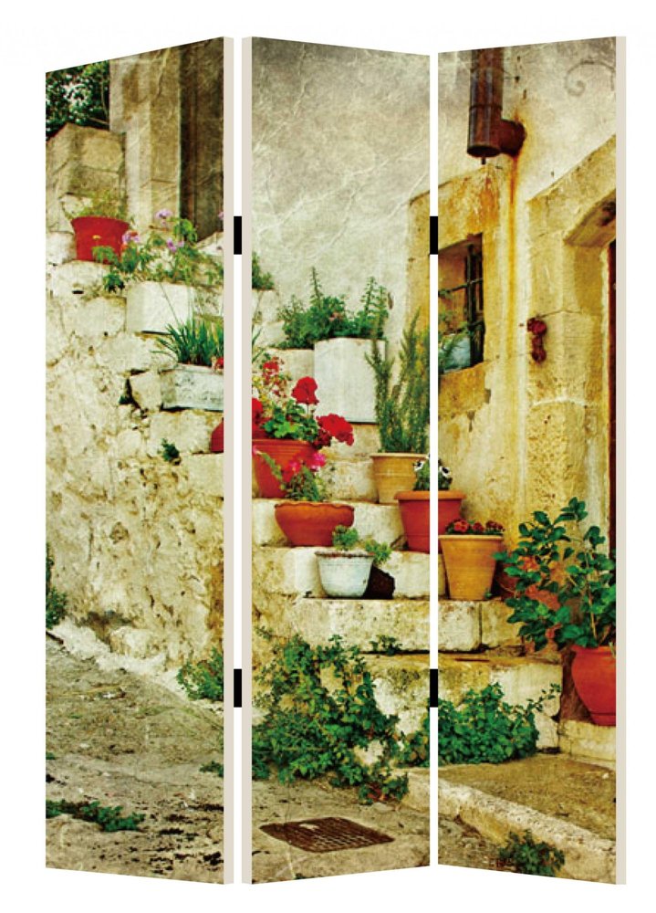 72" Beige Canvas Folding Three Panel Screen Room Divider HomeRoots