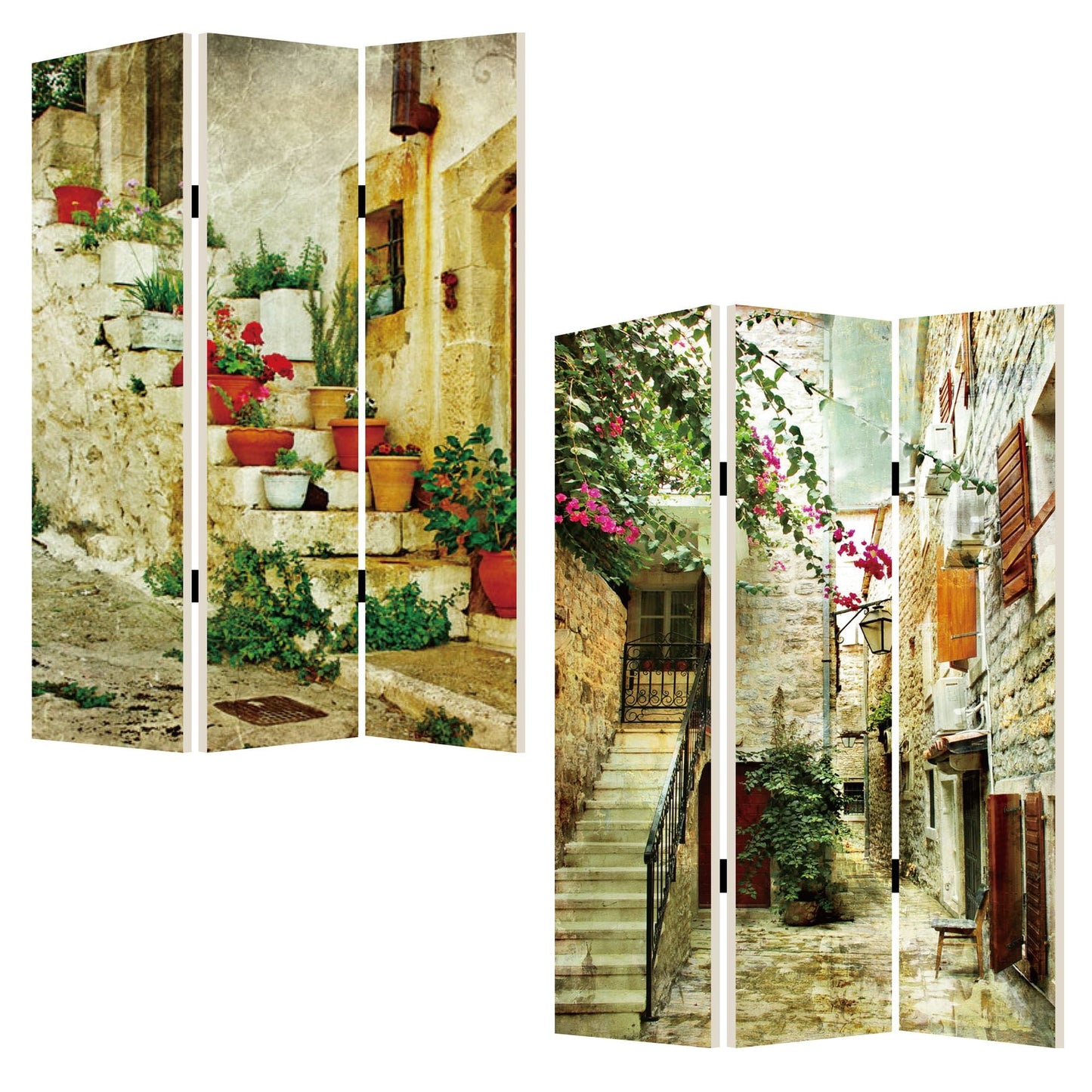 72" Beige Canvas Folding Three Panel Screen Room Divider HomeRoots