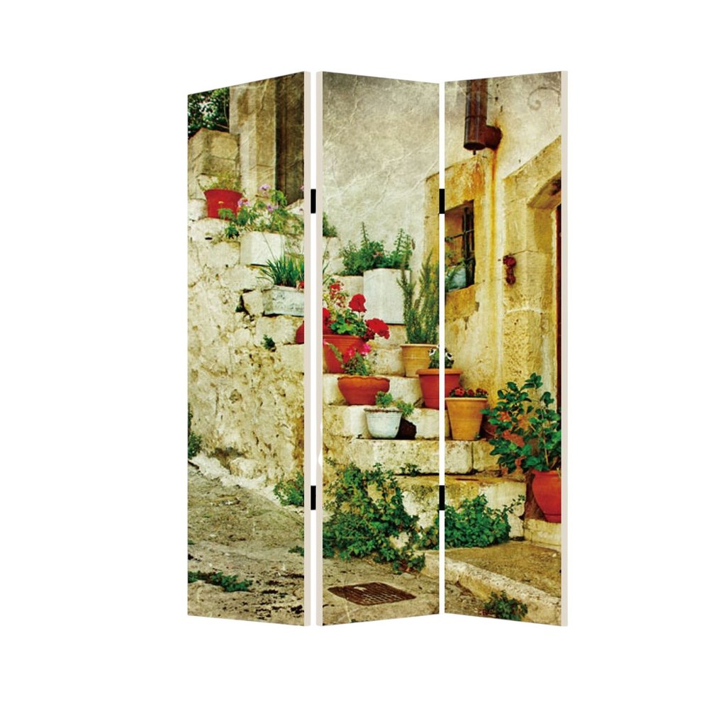 72" Beige Canvas Folding Three Panel Screen Room Divider HomeRoots