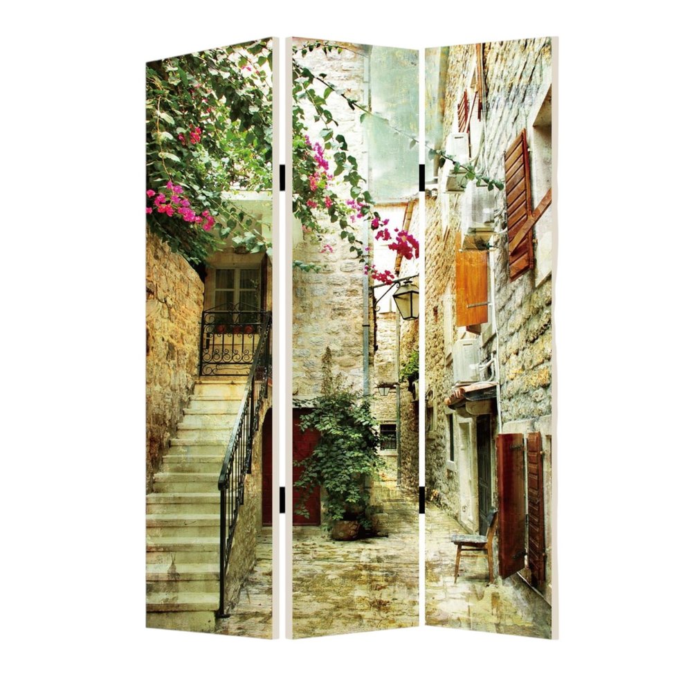 72" Beige Canvas Folding Three Panel Screen Room Divider HomeRoots