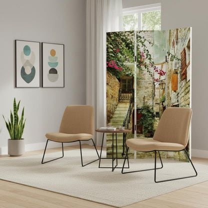 72" Beige Canvas Folding Three Panel Screen Room Divider HomeRoots
