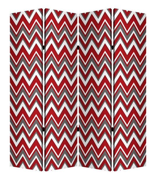 84" Red And Gray Canvas Folding Four Panel Screen Room Divider HomeRoots