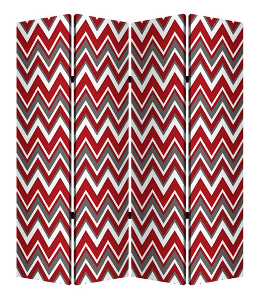84" Red And Gray Canvas Folding Four Panel Screen Room Divider HomeRoots